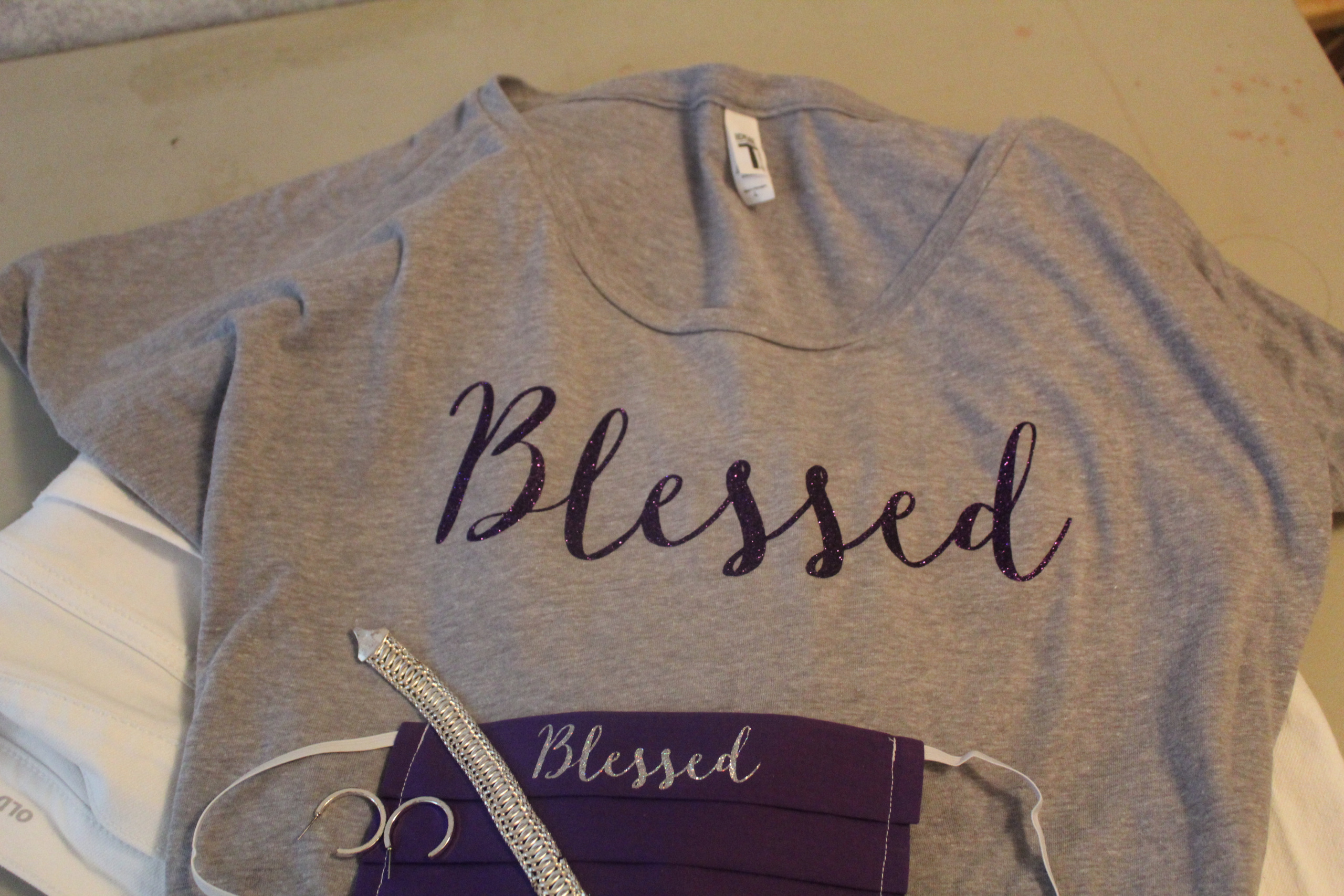 Blessed boutique style tee and coordinating mask